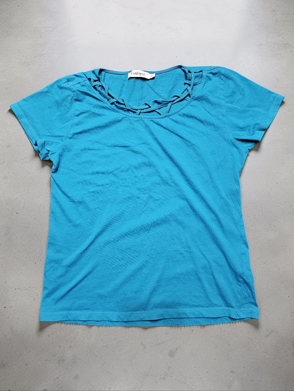 CONBIPEL Teal Short-Sleeve Scoop Neck Top. Size XL. Excellent Condition!
